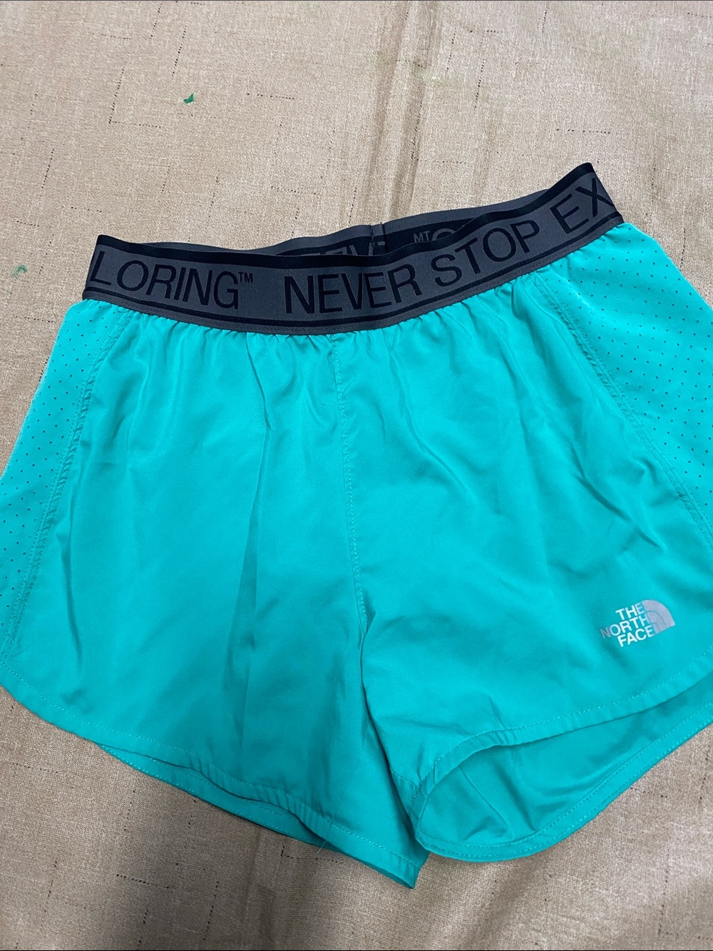 The North Face Women's Teal Athletic Shorts with Contrasting Waistband